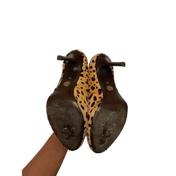 TORY BURCH Calf Hair Cheetah Print Leather Heels Shoes Women's 7M - Picture 11 of 11
